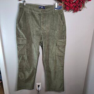 Hollister Men's Ultra High Rise Corduroy Cargo Dad Pants Size 33R 29" L Olive